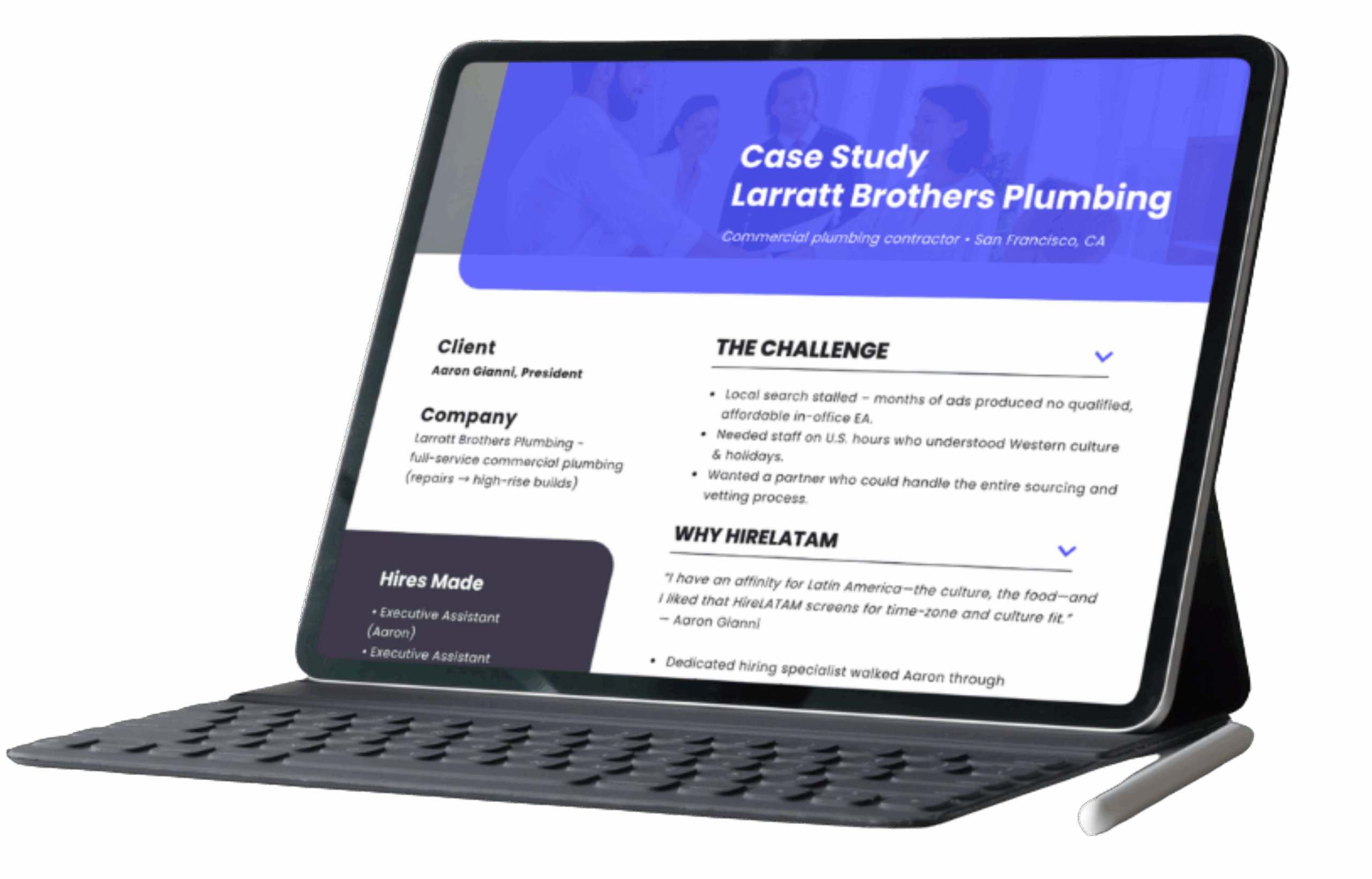 Laptop showing Larratt Brothers Plumbing case study